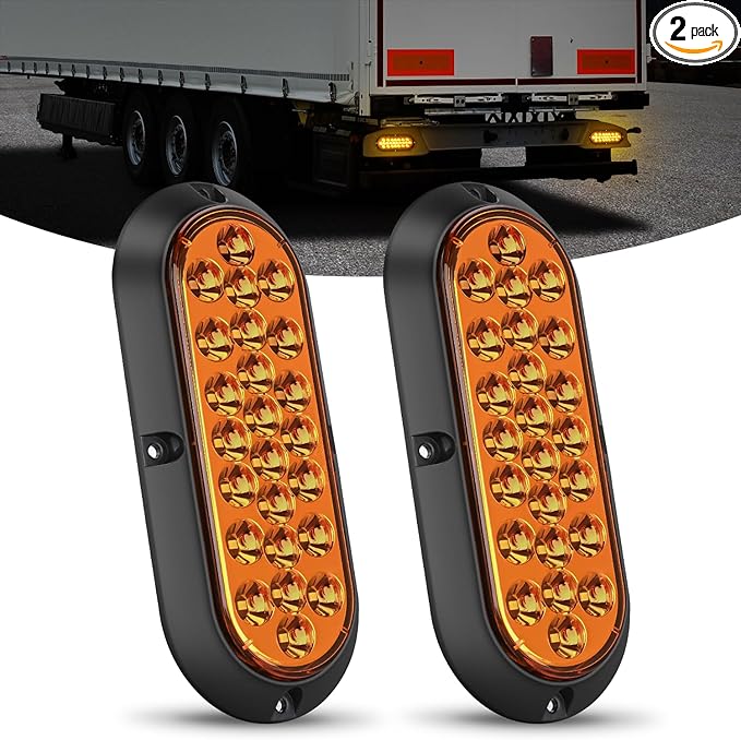 Nilight 6Inch Oval Tail Light 2PCS Amber 24LED Turn Signal Lights Surface Mount Sealed IP67 Waterproof for 12V Caravan Truck RV Camper Trailer Bus