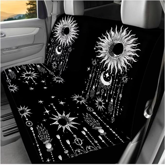 Ystardream Sun and Moon Car Seat Cover Sets for Women Stretchy Car Seat Cover with Elastic Mirror Cover Steering Wheel Cover Seatbelt Covers,Decorative Car Interior Accessories Sets for Women Girly