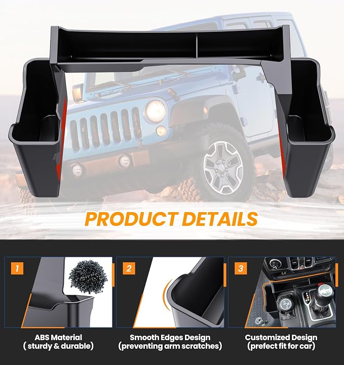 Eamplest Gear Shift Center Console Side Tray Organizer for Jeep Wrangler Bundle with Sun Visor Repair Kit