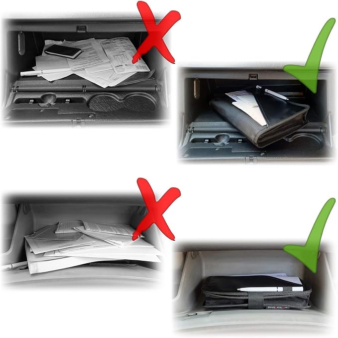 Glove Box Compartment Organizer - Car Document Holder - Owner Manual Case Pouch - Vehicle Storage Wallet for Registration & Insurance Card - BLACK + BLUE + GRAY BUNDLE
