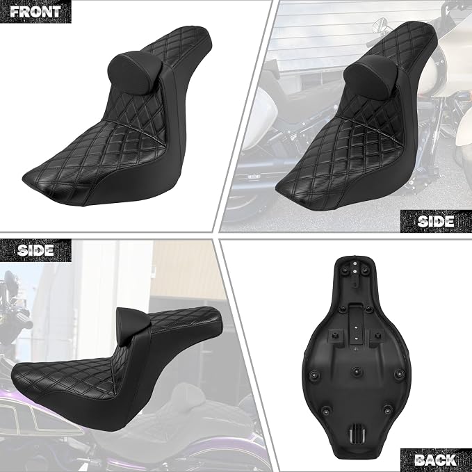 Motorcycle Seat Driver Passenger Seat with Backrests for Harley Low Rider Low Rider S ST 2018-up (Black with black stitching)