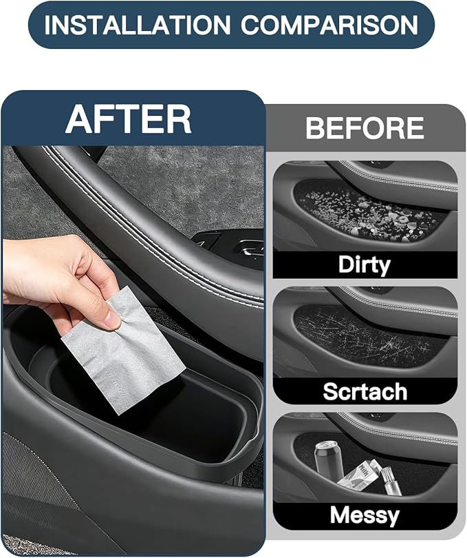 Ruiya Door Trash Can for Tesla Model Y 2025-2026/Model 3 2024-2026,Waterproof Silicone Auto Garbage Can Portable Door Built-in Trash Bin, Interior Accessories for Model Y/3