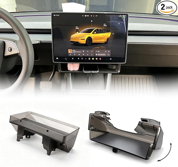 zorik Under Screen Storage Organizer for Tesla Model Y Juniper (2025-2026) & Model 3 Highland (2024-2026), Hidden Minimalist Dashboard Tray, Stable Snap-on Installation, Interior Accessories Black