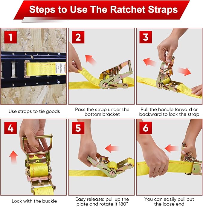 E-Track Ratchet Straps -8 Pack, 4,400 LB Breaking Strength, 2" x 12' Feet Heavy Duty ETrack Straps with 4 Feet Fixed End and Spring E-Fittings Yellow E Track Accessories Cargo Straps