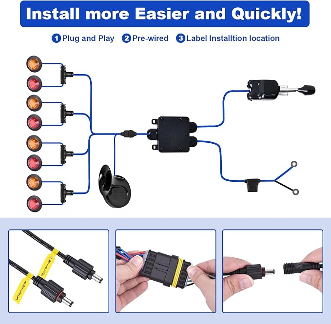 UTV Turn Signal Kit with Lever Column Switch and 8 Round Light,Pre-Wired, Plug and Play with Horn, Compatible with Polaris Ranger, RZR, Can-Am X3