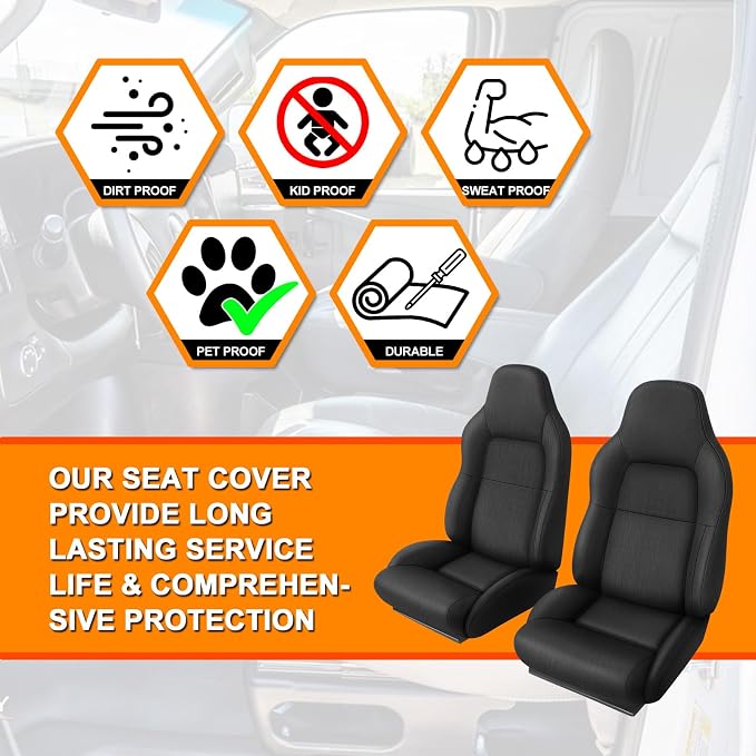 Front Seat Cover Compatible with 1994-1996 Chevy Corvette C4 Standard, Heavy Duty Cationic Linen Fabric Seat Protector