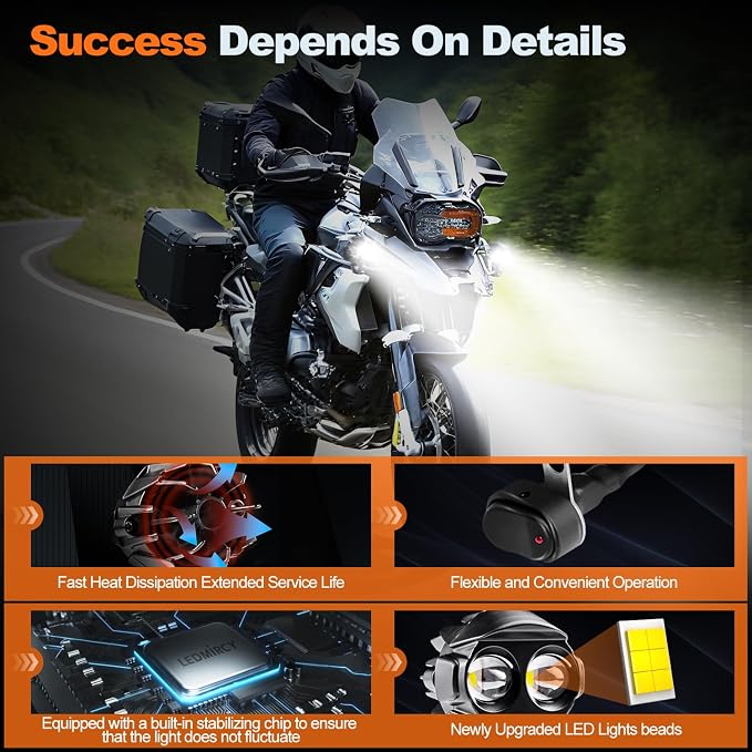 Motorcycle Auxiliary Lights,LEDMIRCY Motorcycle Fog Lights with Switch Wiring Harness Ip68 Waterproof Driving Spot Light with Mount Brackets Exploradoras LED para Moto for ATV Snowmobile Boat etc