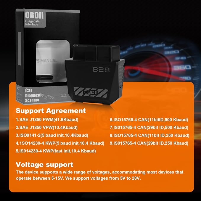 B28 Bluetooth 5.3 OBD2 Scanner, Wireless Diagnostic Tool for Check Light, 1000+ Fault Codes (No ABS/SRS), Professional Code Reader for iOS & Android, Fits 1996+ OBDII Compliant Vehicles