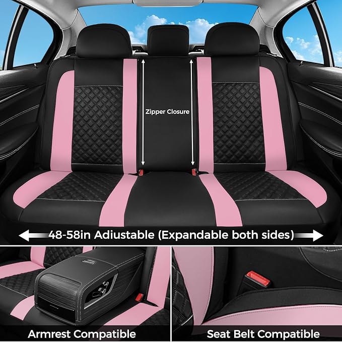 FLORICH Seat Covers, Front Seat Covers 2 PCs, Automotive Seat Cover for Cars, Luxury Leather Universal Seat Cover Accessories Fit for Most Cars SUV Truck Sedans(Pink)