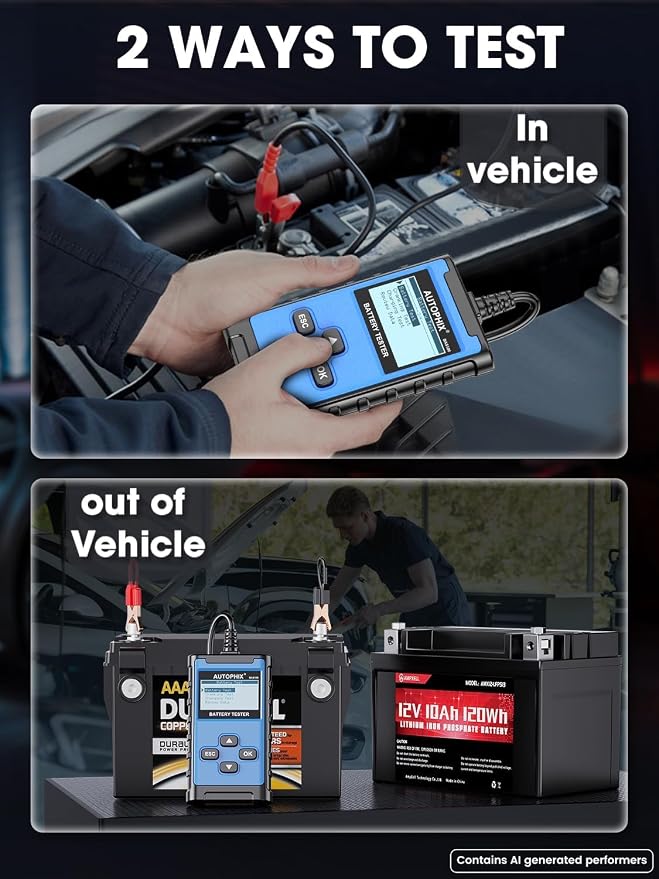 AUTOPHIX BAS100 Car Battery Tester 12V 24V, Accurate Automotive Load Meter Alternator Analyzer 100-2000 CCA Load Tester, Charging & Cold Cranking Test for Cars Truck Motorcycle Boat and More