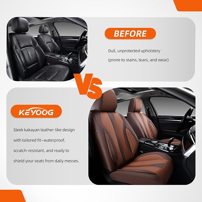 2-Seater Car Seat Covers Full Set, Fit for Front Seats of Cars, Waterproof and Breathable Nappa Leather, Compatible with Airbags, Car Seat Protector Covers for Most Cars -Coffee Brown