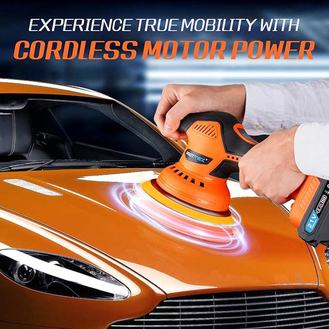 Protmex Cordless Car Buffer Polisher w/ 2x2000mAh 21V Batteries, 6 Inch Car Buffer Waxer Kit, Car Polishing Machine w/Extra 18 PCS Attachments & 6 Variable Speed
