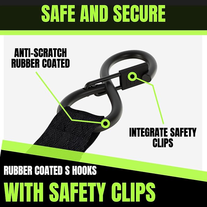 Retractable Ratchet Straps 1''x 12ft Heavy Duty Tie Downs Bolt on Auto Retract Ratchet Strap 1760lb Break Strength Self Retracting for Truck,Cargo,Trailer,Motorcycle,ATV,UTV (Black-Green,2 Pack)