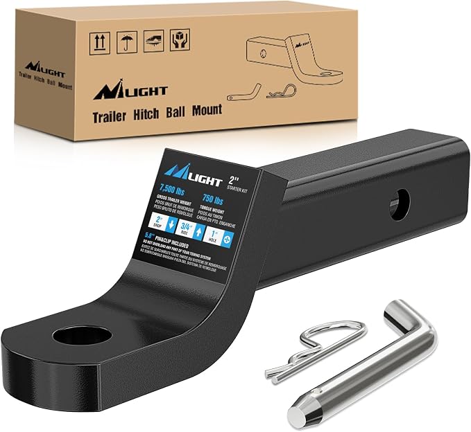 Nilight Trailer Hitch Ball Mount 2" Drop, 3/4" Rise, 1" Ball Hole fits 2" Receiver with 5/8" Hitch Pin, 7500 lbs GTW Heavy Duty Ball Hitch