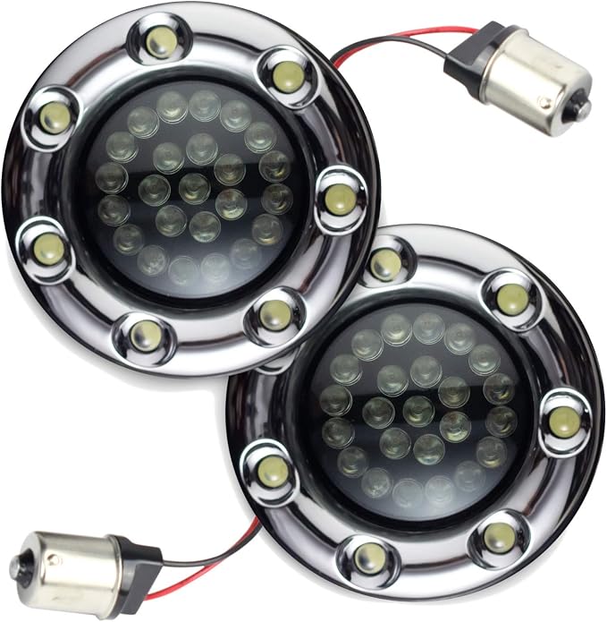Eagle Lights 2 Inch Bullet Rear Infinity Beam LED Turn Signals with LED Ring Covers for Harley Davidson - Chrome Covers / 1156 Base