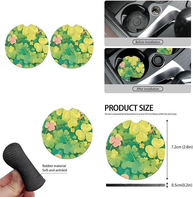 13 Pcs St. Patrick's Clover Car Seat Covers Full Set, Irish Day Clovers Vehicle Headrest Cover Keychain, Automotive Interior Covers for Sedans, Trucks