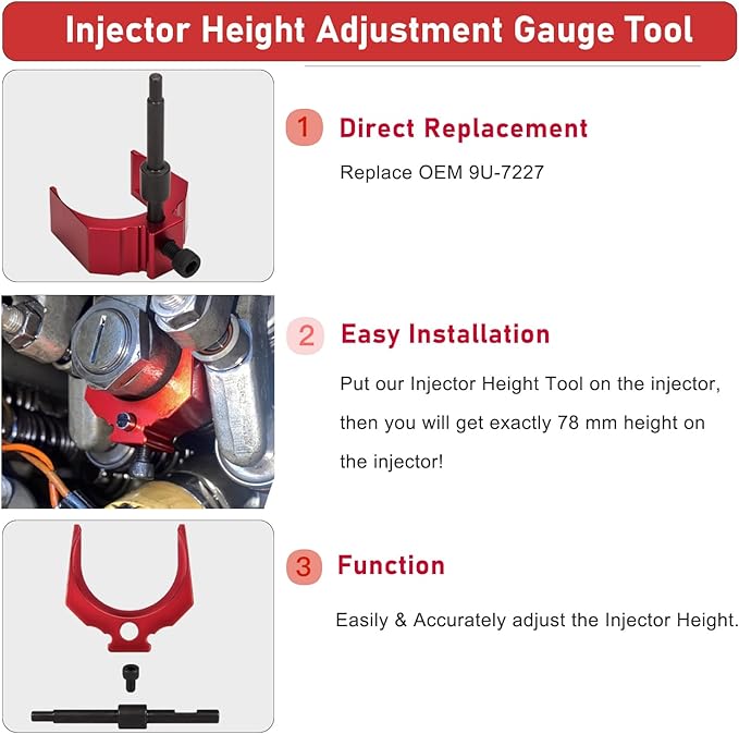 9U-7227 Injector Height Adjustment Gauge Tool & J-38587-A Engine Barring Socket Engine Turning Tool For CAT Caterpillar 3406E, C15, C16 (Set of 2)