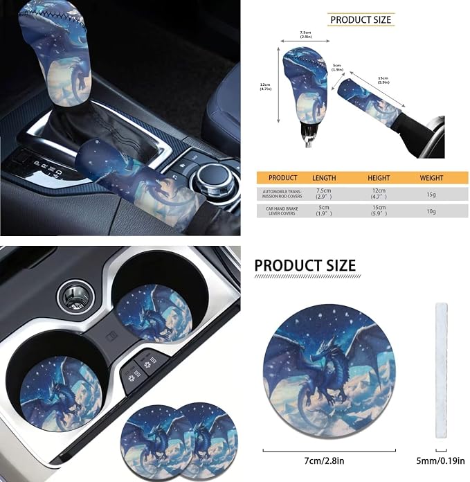AFPANQZ Dragon Print Car Seat Covers Full Set of 11 Pcs with Steering Wheel Cover Gear Shift Knob Cover+Auto Handbrake Cover+Seat Belt Strap Pads+Car Coaster