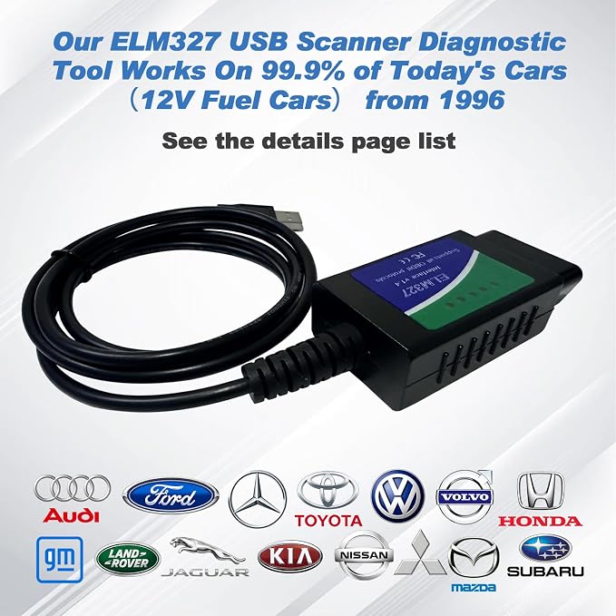 ELM327 OBD2 USB Scan Tool/Code Reader,Elm327 USB Adapter Obd2 Scanner with FT232RL FTDI2480 Chip,ELM 327 OBD Diagnostic Tool Up to 500,000bps Baud Rate Work for Ford and Other 95% of Today's Cars