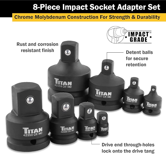 Titan 40000 8-Piece Impact Socket Adapter Set