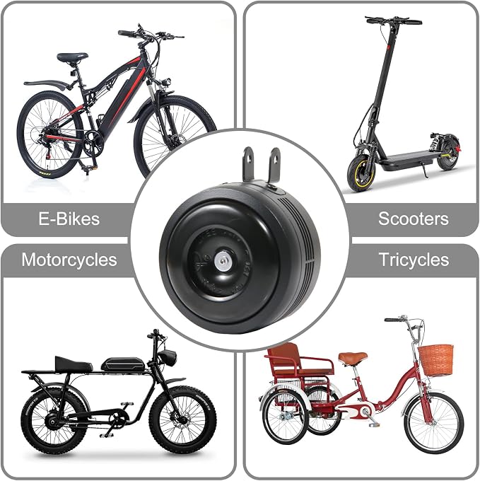 Electric Bike Horn and Alarm System, 125dB, USB-Rechargeable, Waterproof, Remote Control