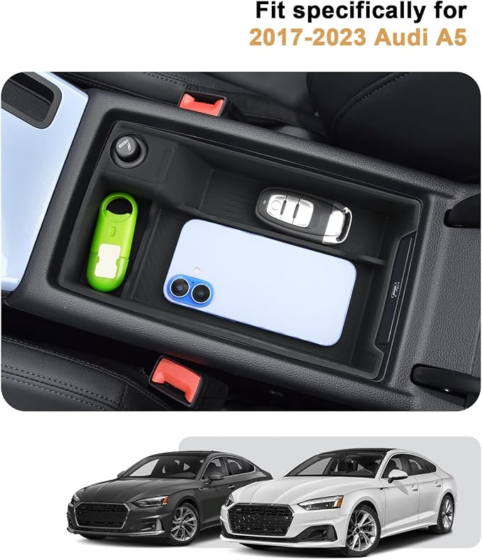 ECOZEN Center Console Organizer For 2017-2023 Audi A5 - Center Console Armrest Box Storage Tray Compatible with 2017-2023 A5 Interior Accessories Armrest Organizer ABS