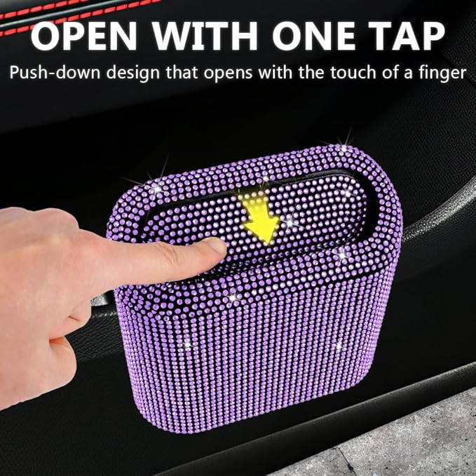 eing Car Trash Can with Lid, Mini Vehicle Garbage Organizer Purple & Car Organizers and Storage Purse Holder Black
