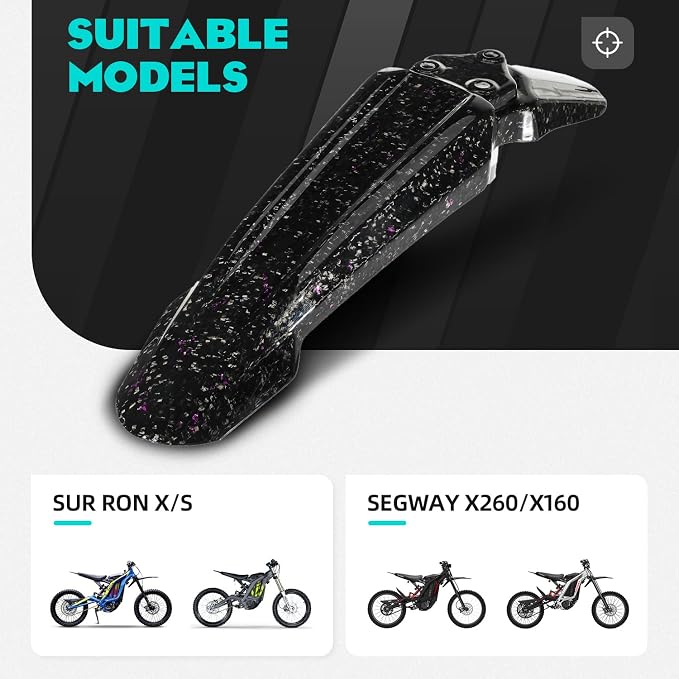 Funparts Sur Ron Front Fender,Carbon Fiber Motorcycle Fender Mud Guard for Surron Sur Ron LBX X260 X160 Electric Dirt Bike Purple