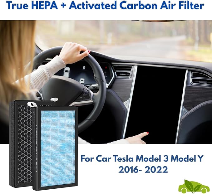 Nispira 3-in-1 Cabin Intake HEPA Air Filter Replacement Activated Carbon For Tesla Model 3 / Model Y 2016-2022. Part 1107681-00-A. Size 9.4" x 5.4" x 1.25". Pack of 4
