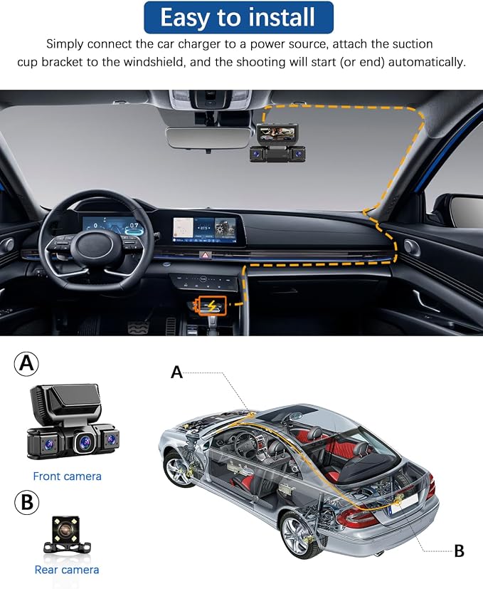 W6 4 Channel Dash Cam 360° Recording Dash Cam for Cars 2K Front + 1080P Rear & Side Cameras 5GHz WiFi & App Control, Night Vision, G-Sensor, Parking Monitor, 64GB SD Card Included