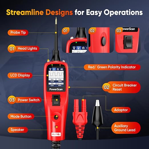 Autel PowerScan PS100 Power Circuit Probe Kit 2026, 12V 24V Automotive Electrical Wire Tracer Circuit Relay Tester, Breaker Short Finder Digital Multimeter, Ground Check Activate Component, 40ft Cable