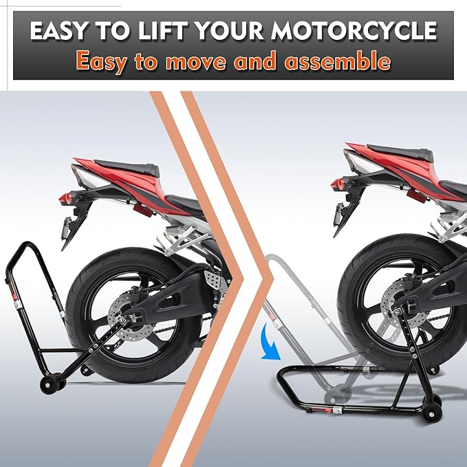 Donext Motorcycle Stand 850LB Adjustable Sport Bike Rear Wheel Lift Swingarm Paddock Stands Black, 5 Adjustable Heights, L