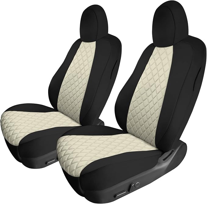 FH Group Custom Fit Car Seat Covers Specifically Made for 2020-2025 Tesla Model Y Ultraflex Neoprene Water Resistant Automotive Seat Covers -Front Set Beige