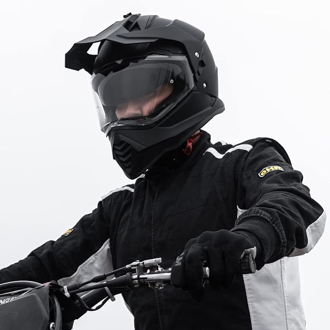 ILM Dual Sport Adventure Motorcycle Helmet with Pinlock Compatible Sun Visor Snowmobile ATV Dirt Bike Off Road Casco Model WS902 (Matte Black, XL)