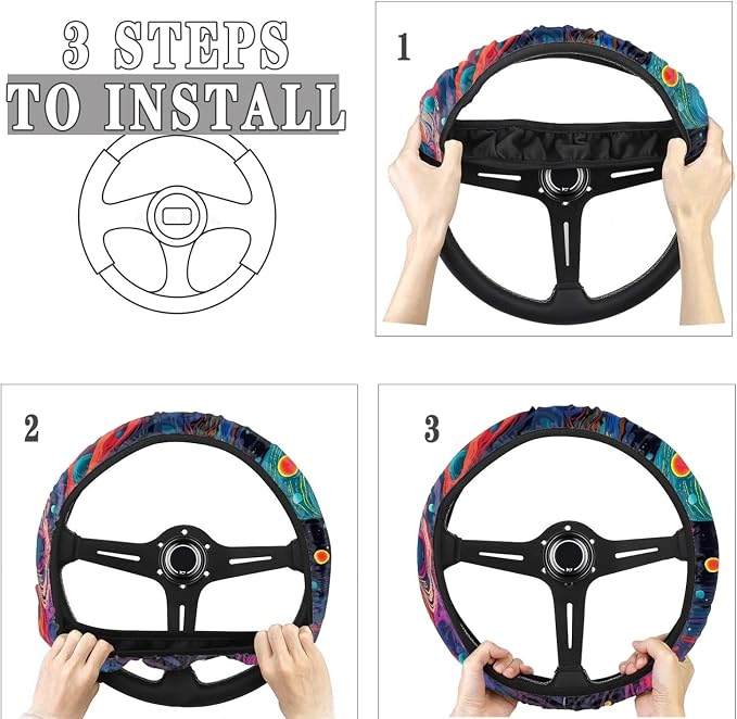 Howilath Psychedelic Space Planet Print Car Seat Covers/Steering Wheel Cover/Seatbelt Pads/Coasters/Keychain/Armrest Cushion, 10pcs Auto Interior Accessories