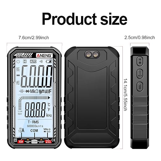 Digital Multimeter Tester, Smart Digital Multimeter 6000 Counts with Auto Ranging Digital Voltmeter Measures Voltage Current Resistance Continuity for Electricians,DIY (620C Black)