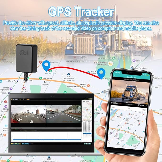 VSYSTO 3CH WiFi Truck Dash Cam, 3" LCD Screen HD 1080P Front & 720P Sides Backup Camera, Waterproof Infrared Night Vision Lens DVR for Semi Trailer Van Tractor Car Vehicle RV, G-Sensor Loop Recording