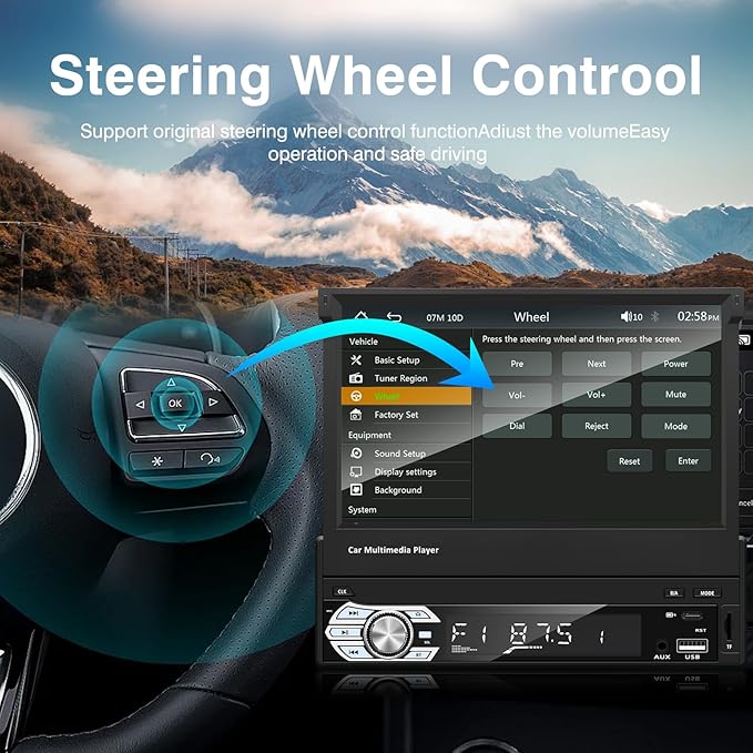 EZoneTronics Type-C&USB Single-Din-Carplay& Android-Auto-Car-Radio 7-inch Flip Out Touchscreen Bluetooth/Backup Camera//FM/RDS MP5 Player