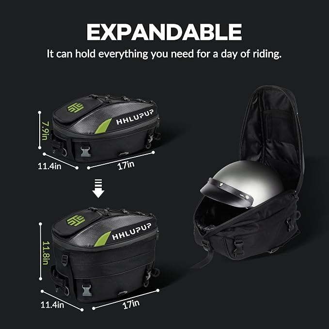 Motorcycle Tail Bag with Password Lock 25L- 38L Convertible Helmet Backpack, Waterproof Luggage Bags for Dirt Bike and Road Trip Riders Green