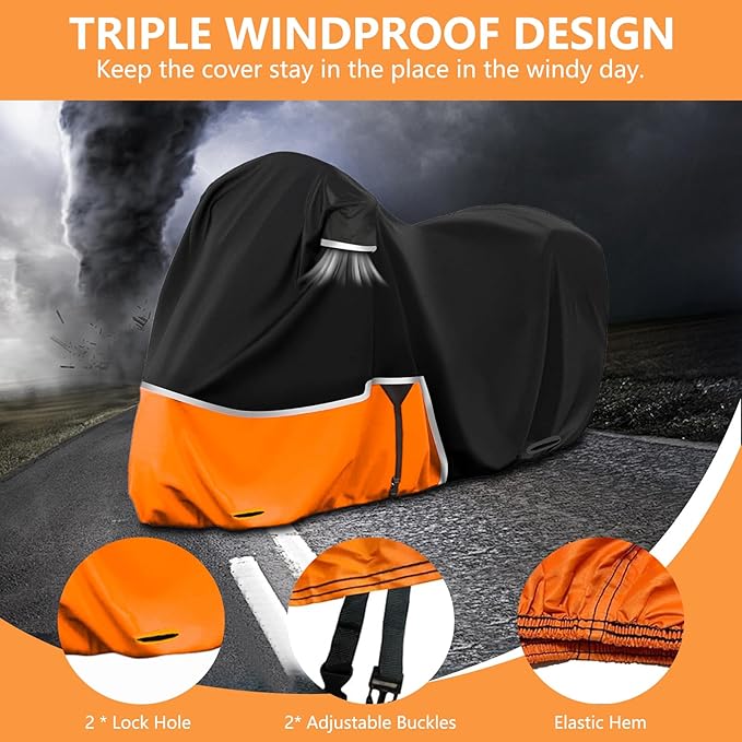 Scooter Waterproof Motorcycle Cover, 420D Heavy Duty Scooter Cover for Honda Models, Ruckus, Super Cub, Yamaha Zuma 125, Vespa, Metropolitan, Dio and ADV150, Indoor&Outdoor Motorcycle Cover