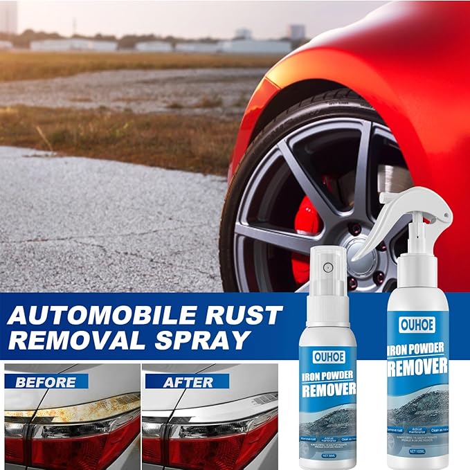Iron Powder Remover, 100ml Iron Remover Car Detailing, Multipurpose Car Rust Removal Spray, Safe Instant Iron Powder Remover Spray Car Iron Remover for Wheels, Paint, Brake (2pc 1oz)