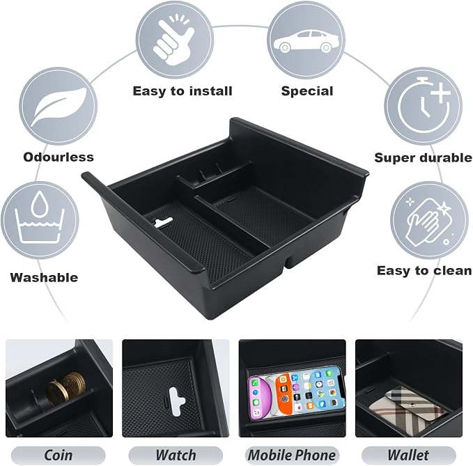 SKTU for 2020-2024 2025 Kia Telluride 2014-2024 Toyota 4Runner Center Console Organizer Insert ABS Black Materials Tray 2024 2025 Telluride Accessories with Coin and Sunglasses Holder