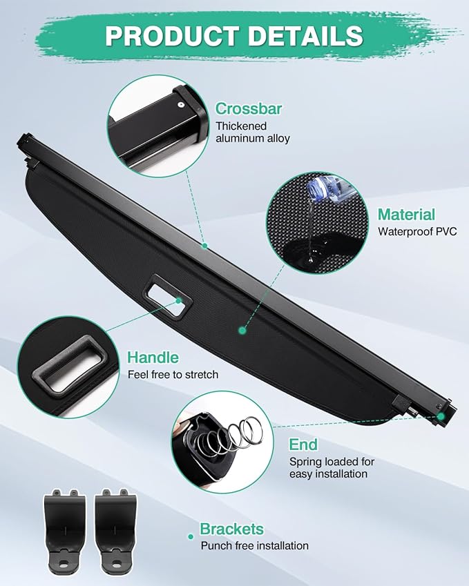 Powerty Cargo Cover for 2018-2024 Nissan Kicks Accessories Trunk Cover Retractable Trunk Shielding Shade Cargo Luggage Cover Withstand The Load