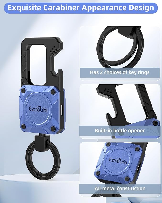 ExtreLife Keychain, Works with Apple Find My, Bottle Opener, Carabiner Car Key Chains with Gps Tracker