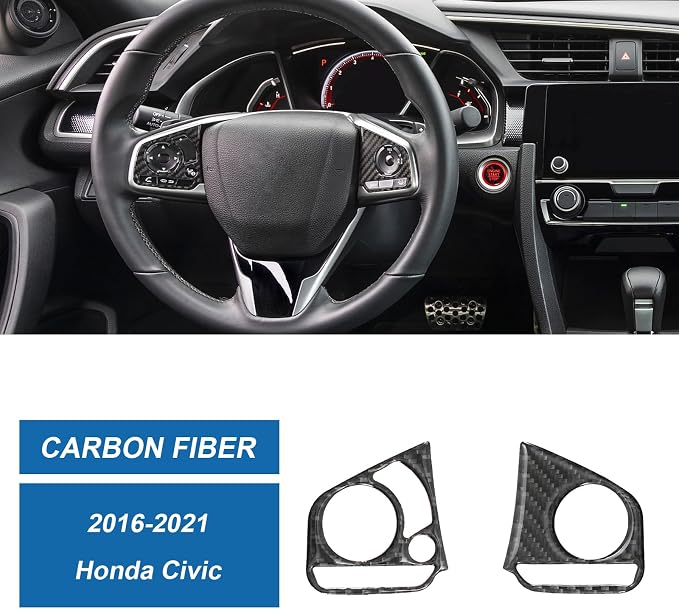 Real Carbon Fiber Interior Trim Compatible with 2016-2021 10th Gen Honda Civic, Interior Decor Sticker Accessories