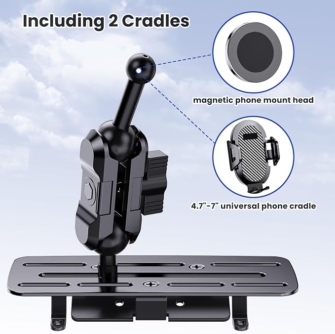 Stainless Steel Phone Mount for 2013-2018 Ram 1500/2500/3500 &2019+ Classic, Magnetic & Clamp Dual Heads, All-Metal Shakeproof OEM Screw Hole Dash Mount Install Super Stable