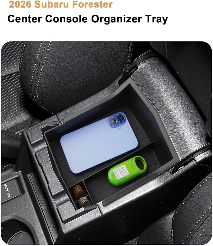 ECOZEN Center Console Organizer For 2026 Subaru Forester - Center Console Armrest Box Storage Tray Compatible with 2026 Subaru Forester Accessories - Armrest Organizer Solid ABS With Anti-Slip Mat