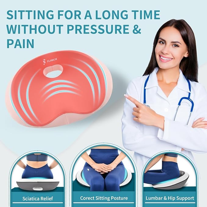 FLORICH Seat Cushion and Lumbar Support Pillow for Office Chair Car Neck Headrest Pillow Memory Foam Seat Pads Pressure Relief Back Cushion and Carseat Pads(Pink)