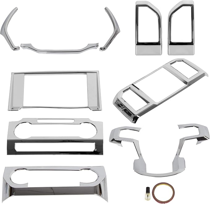 ALMULOO Interior Decoration Trim Kit Compatible with 2015-2020 Ford F150 Interior Center Console Dashboard Trim Kit,Steering Wheel Trim & Navigation Panel Cover, Chrome
