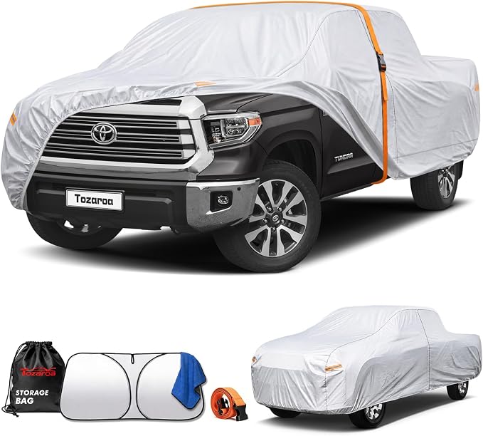 Car Cover Waterproof All-Weather,Heavy-Duty Outdoor Full Exterior Automobiles Truck(Length 211-228 inch) with Windshield Sun Shade Universal Fit Tacoma, Tundra, Titan, F-150, RAM 1500 etc